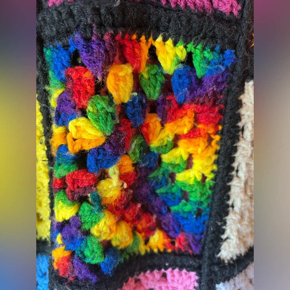 Handmade Granny Squares floral Crochet Blanket Throw Afgan Colorful unique artsy - Picture 4 of 8
